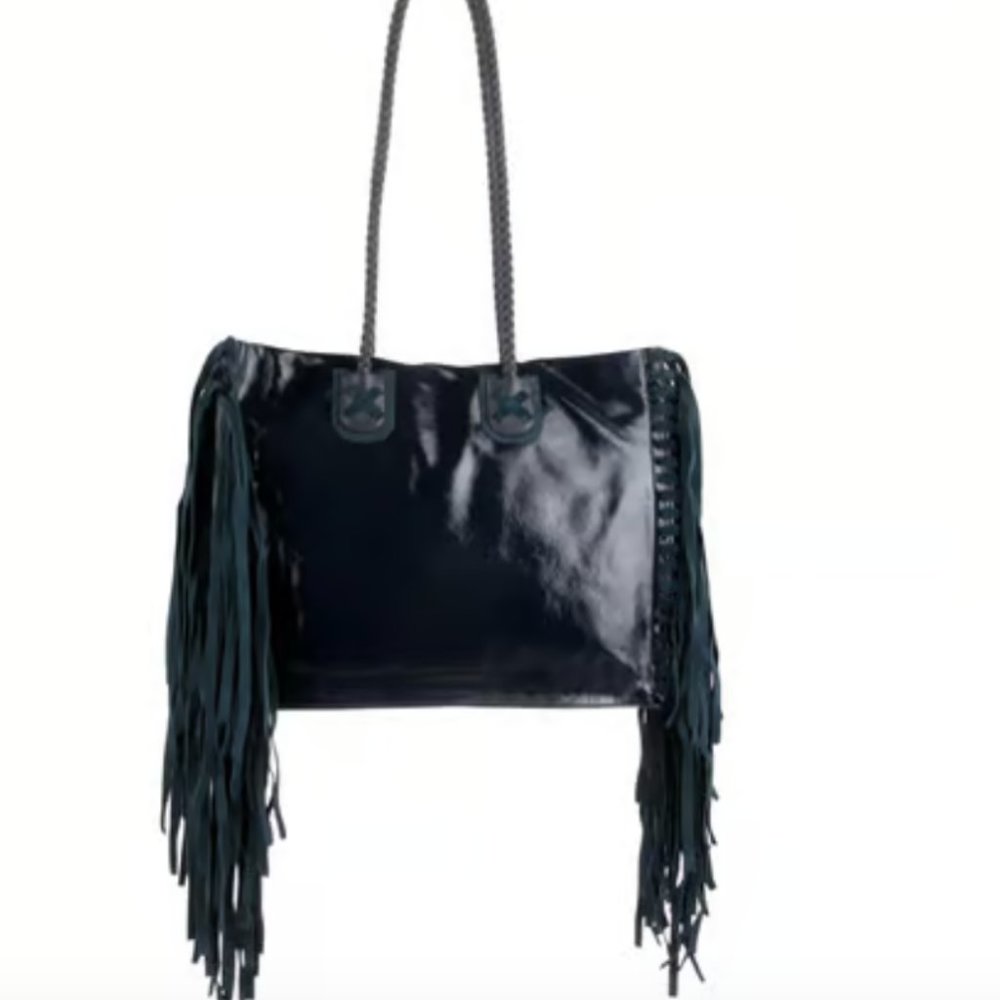 TAMARA MELLON BLUE PATENT LEATHER TOTE